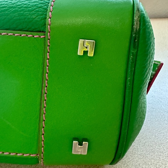 Lambertson Truex handbag bright green leather with hot pink suede lining - Picture 7 of 15